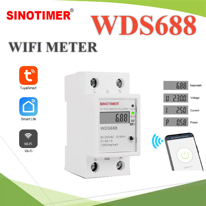 มิเตอร์วัดพลังงานไฟฟ้า WDS688 WIFI AC สั่งงานมือถือ  เปิด ปิด ตั้งเวลาWDS688 AC WIFI Smart Switch Energy Meter Remote Control by APP Multi-functional