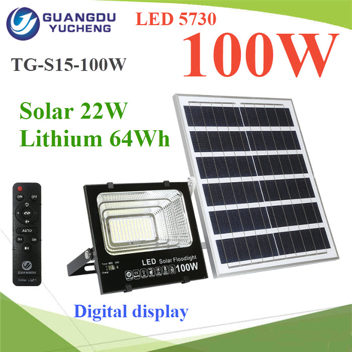 100W Solar LED ไฟสปอร์ทไลท์ โซลาร์เซลล์ Lithium รีโมท พร้อมใช้งานSolar Flood Light LED sport light 100W  5730 Chip with remote Lithium IP67