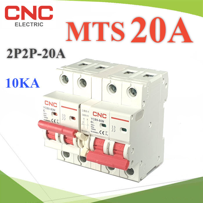 MTS 20A  เบรกเกอร์สวิทช์ 2 ทาง CNC ป้องกันไฟชนกัน ระบบไฟ AC MCB 2P-2PAC MTS 2P-2P 20A Dual power switch Manual transfer switch Circuit breaker MCB