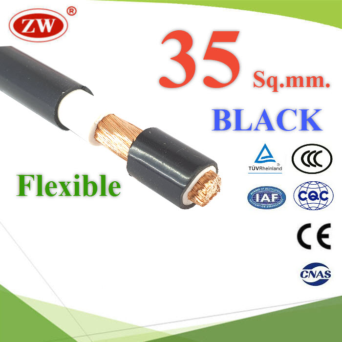 (ระบุความยาว) สายไฟแบตเตอรี่ 2 ชั้น Flexible 35 Sq.mm. ทองแดงแท้ ทนกระแส 177A สีดำBattery Cable Flexible Copper Conductor Rubber 35 Sq.mm. 2 insulation Black