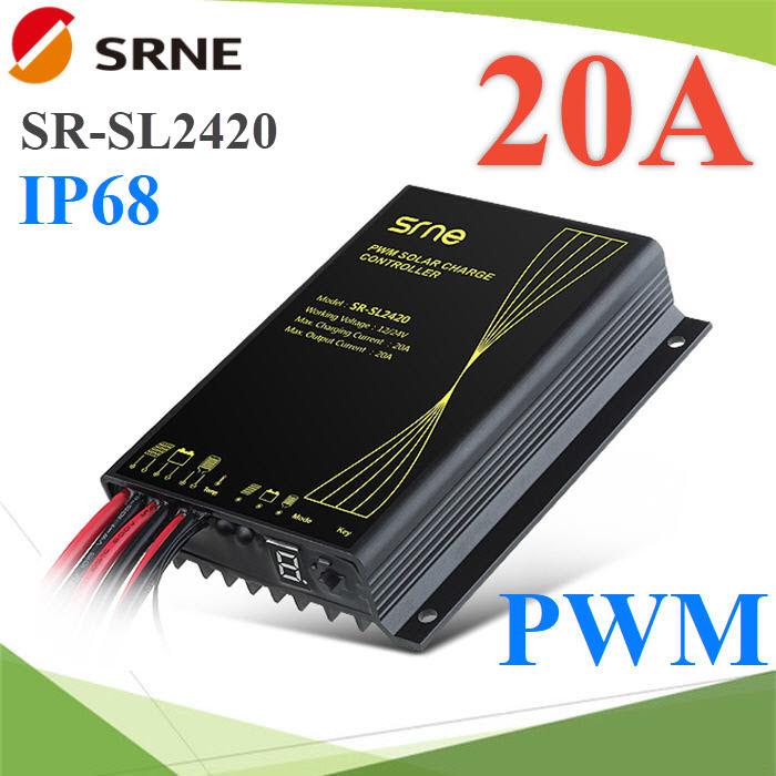 โซลาร์ชาร์จ SRNE SL2420 คอนโทรลเลอร์ 20A PWM ไฟถนน 12V 24V IP68 กันน้ำSR-SL2420 20A PWM solar charge controller with timing function