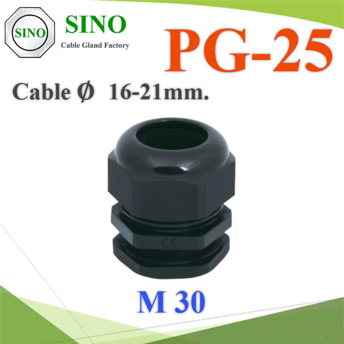 เคเบิ้ลแกลนด์ PG25 cable gland Range 16-21 mm. มีซีลยางกันน้ำ สีดำCable gland PG-25 Plastic Waterproof With Locknut rubber Black