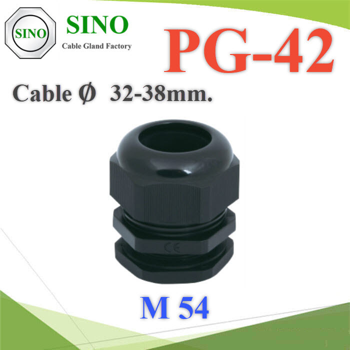 เคเบิ้ลแกลนด์ PG42 cable gland Range 32-38 mm. มีซีลยางกันน้ำ สีดำCable gland PG-42 Plastic Waterproof With Locknut rubber Black
