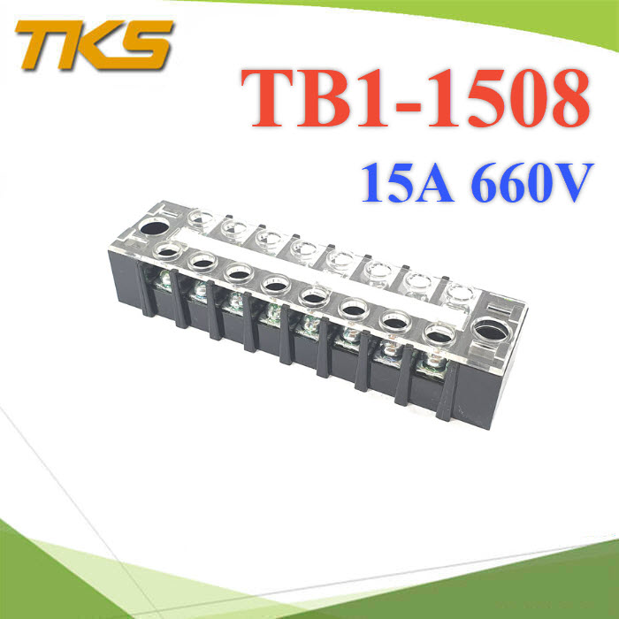 เทอร์มินอลบล็อก TB1-1508 แผงต่อสายไฟ ขนาด 15A 660V แบบ 8 ช่องTB1-1508  Terminal Block 15A 660V 8 ways