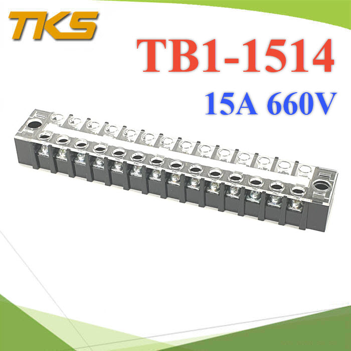 เทอร์มินอลบล็อก TB1-1514 แผงต่อสายไฟ ขนาด 15A 660V แบบ 14 ช่องTB1-1514  Terminal Block 15A 660V 14 ways