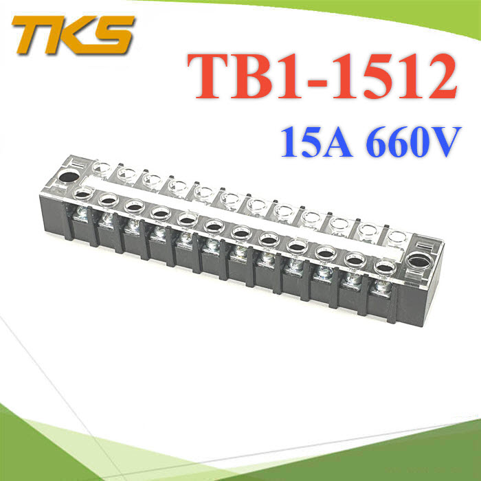เทอร์มินอลบล็อก TB1-1512 แผงต่อสายไฟ ขนาด 15A 660V แบบ 12 ช่องTB1-1512  Terminal Block 15A 660V 12 ways