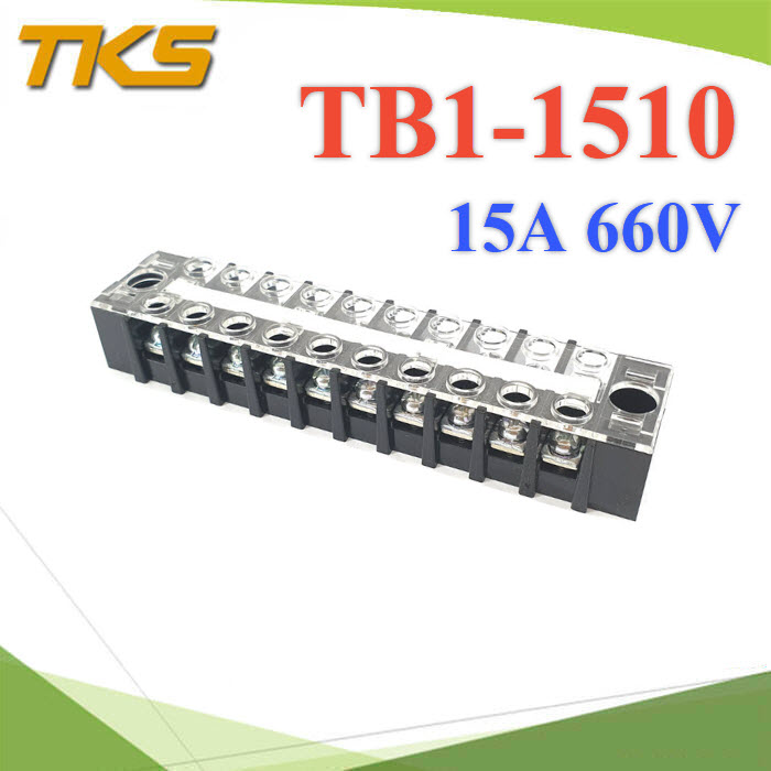 เทอร์มินอลบล็อก TB1-1510 แผงต่อสายไฟ ขนาด 15A 660V แบบ 10 ช่องTB1-1510  Terminal Block 15A 660V 10 ways