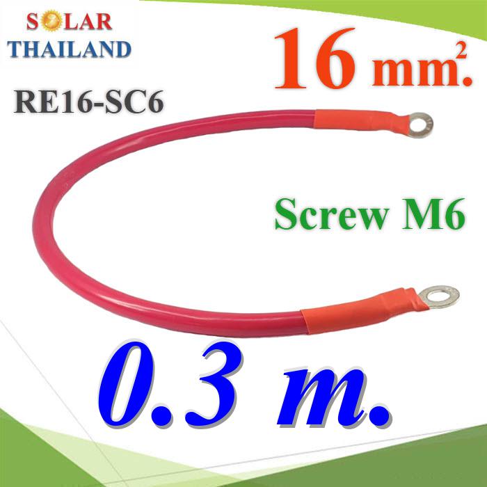 สายพ่วงแบตเตอรี่ สำเร็จรูป ขนาด 16 Sq.mm. ย้ำหัวสาย 2 ด้าน รูสกรู M6 (สีแดง 30cm.)Battery Cable 16 Sq.mm with Terminal Screw M6 Long Red 30 cm
