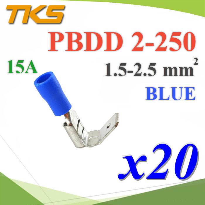 หางปลาเสียบตัวเมีย และข้อต่อตัวผู้ แบบหุ้มฉนวน PBDD2-250 สายไฟ 1.5-2.5 mm2 (สีน้ำเงิน 20 ชิ้น)PBDD 2-250 BLUE SHOULDER-SHAPED MALE AND FEMALE PRE-INSULATED JOINTS 2.5sq.mm. 20pcs.