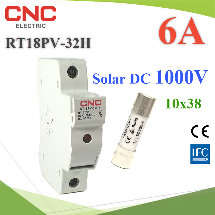 ฟิวส์ 6A สำหรับโซลาร์เซลล์ 10x38 DC 1000V พร้อม กล่องฟิวส์ CNC ครบชุดFuse DC 6A 1000V PV Solar Cell 10x38 with CNC Fuse Holder din rial type
