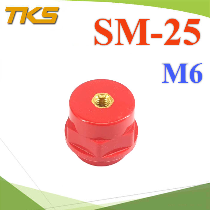 ลูกถ้วยบัสบาร์ สีแดง ลูกถ้วยฉนวนแดง Busbar Insulator SM-25 ยีดสกรู M6 ไม่รวมสกรูLow Voltage Conductor Copper Busbar RED SM-25 for Screw M6 without Screw