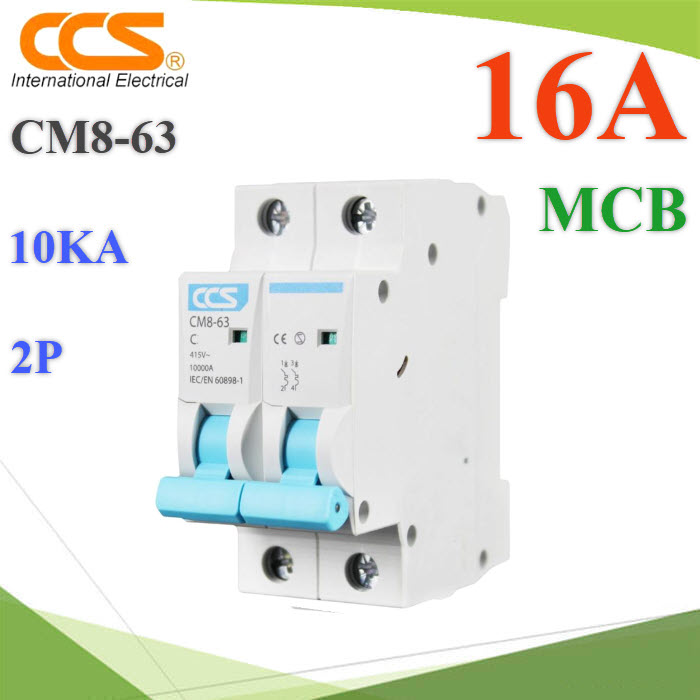MCB AC 16A 2Pole เบรกเกอร์ไฟฟ้า CCS CM8-63 ตัดวงจรไฟฟ้า กระแสเกินพิกัด ไฟลัดวงจร 10KACM8-63 AC MCB 16A 2Pole 10KA Miniature Circuit Breaker CCS 230V 400V