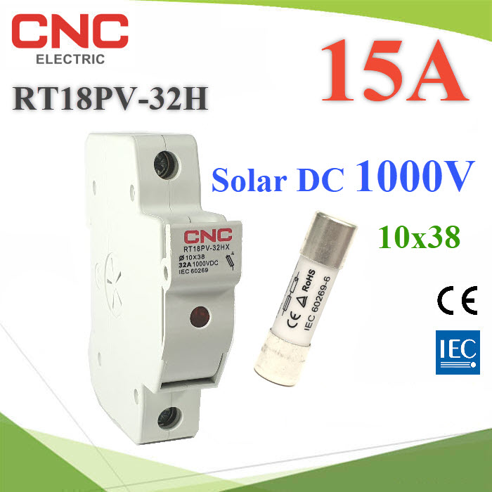 ฟิวส์ 15A สำหรับโซลาร์เซลล์ 10x38 DC 1000V พร้อม กล่องฟิวส์ CNC ครบชุดFuse DC 15A 1000V PV Solar Cell 10x38 with CNC Fuse Holder din rial type