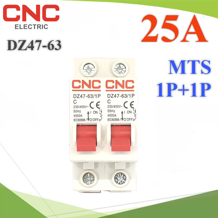 MTS เบรกเกอร์สลับไฟ 2 ทาง CNC ระบบไฟ AC MCB แบบ 1Pole ฝั่งซ้ายและฝั่งขวา 25AMTS 1P1P 25A AC Dual power switch Manual transfer switch Circuit breaker MCB