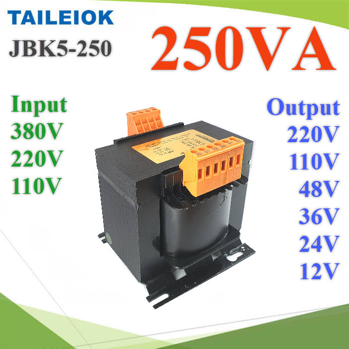 250VA หม้อแปลงไฟ JBK5 ไฟขาเข้า AC 380V 220V 110V ไฟออก 12V 24V 36V 48V 110V 220VJBK5 250VA AC Transformer Pure Copper Power 380V 220V 110V to 12V 24V 36V 48V 110V 220V