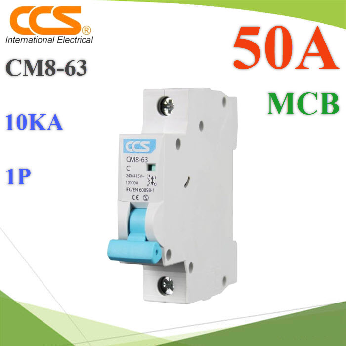 MCB AC 50A 1Pole เบรกเกอร์ไฟฟ้า CCS CM8-63 ตัดวงจรไฟฟ้า กระแสเกินพิกัด ไฟลัดวงจร 10KACM8-63 AC MCB 50A 1Pole 10KA Miniature Circuit Breaker CCS 230V 400V