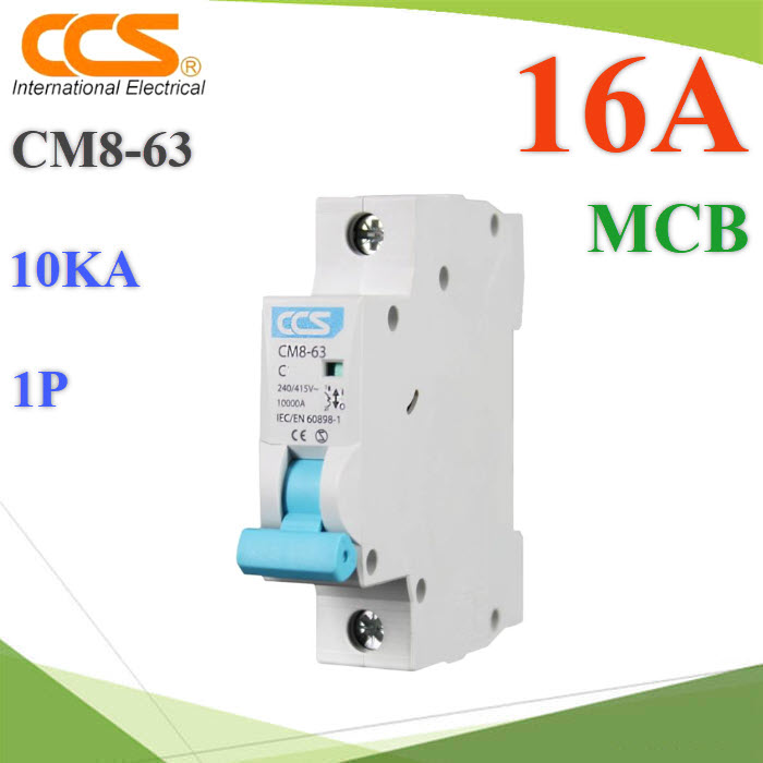 MCB AC 16A 1Pole เบรกเกอร์ไฟฟ้า CCS CM8-63 ตัดวงจรไฟฟ้า กระแสเกินพิกัด ไฟลัดวงจร 10KACM8-63 AC MCB 16A 1Pole 10KA Miniature Circuit Breaker CCS 230V 400V