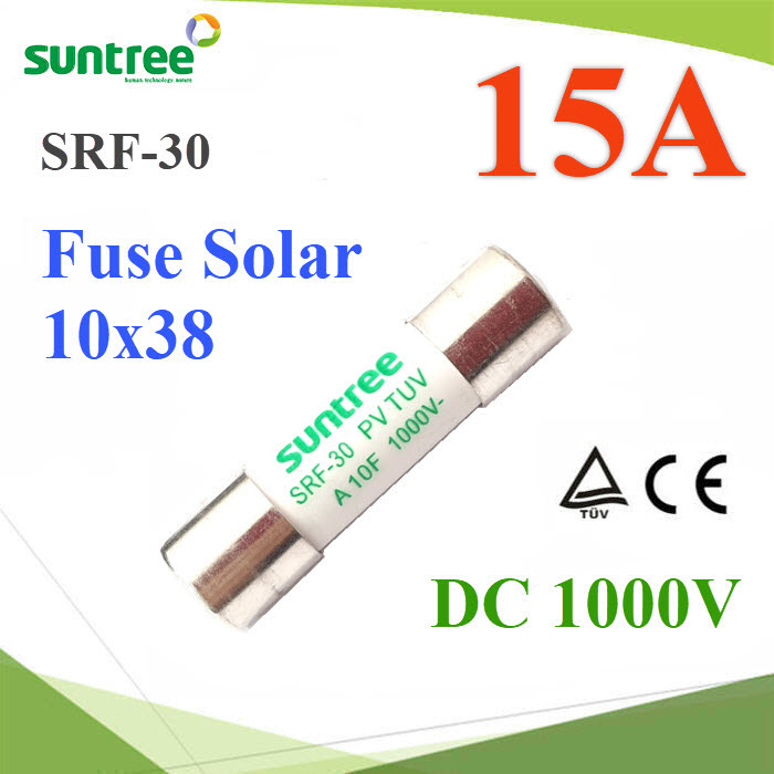 ฟิวส์ DC 15A สำหรับโซลาร์เซลล์ 1000V ขนาด 10x38 mm SUNTREEDC fuse 10x38 mm 1000V DC solar PV fuse link gPV 15A SUNTREE