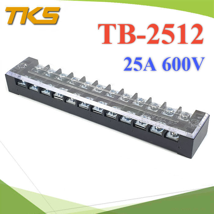 เทอร์มินอลบล็อก TB2512 แผงต่อสายไฟ ขนาด 25A 600V แบบ 12 ช่องTB-2512 Terminal Block 25A 600V 12 ways