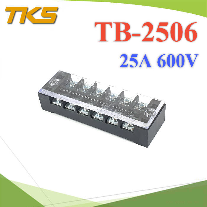 เทอร์มินอลบล็อก TB2506 แผงต่อสายไฟ ขนาด 25A 600V แบบ 6 ช่องTB-2506 Terminal Block 25A 600V 6 ways
