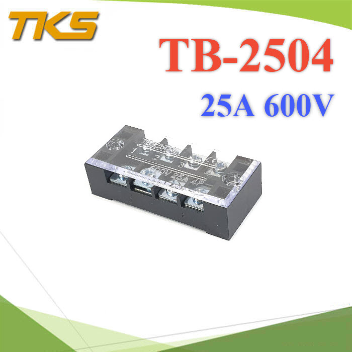 เทอร์มินอลบล็อก TB2504 แผงต่อสายไฟ ขนาด 25A 600V แบบ 4 ช่องTB-2504 Terminal Block 25A 600V 4 ways