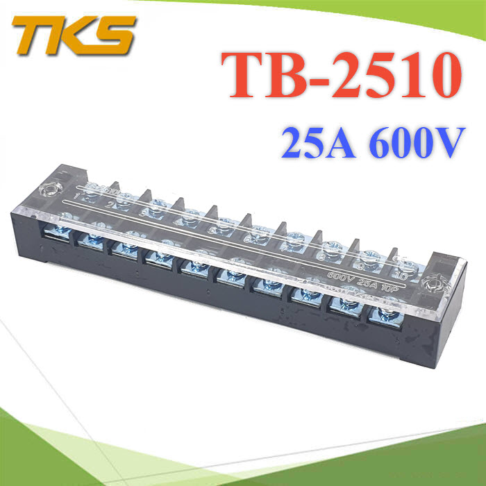 เทอร์มินอลบล็อก TB2510 แผงต่อสายไฟ ขนาด 25A 600V แบบ 10 ช่อง TB-2510 Terminal Block 25A 600V 10 ways
