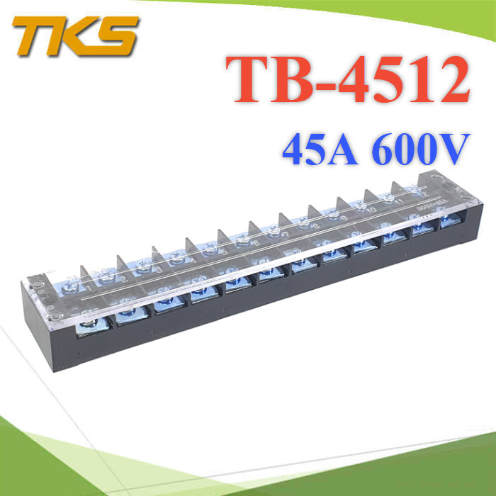 เทอร์มินอลบล็อก TB4512 แผงต่อสายไฟ ขนาด 45A 600V แบบ 12 ช่อง TB-4512 Terminal Block 45A 600V 12 ways