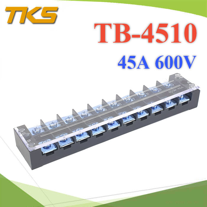 เทอร์มินอลบล็อก TB4510 แผงต่อสายไฟ ขนาด 45A 600V แบบ 10 ช่อง TB-4510 Terminal Block 45A 600V 10 ways