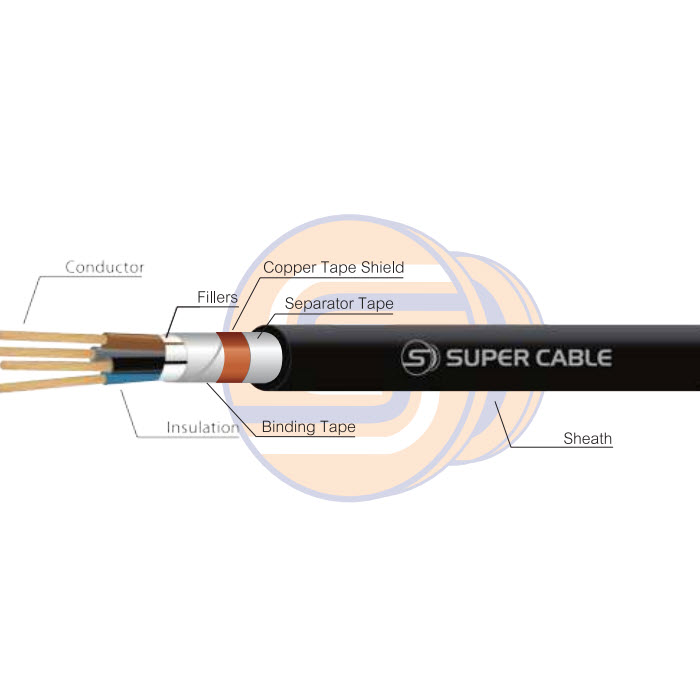 สายสื่อสาร CVV-S สายสัญญาณ เส้นอ่อน แบบมีชิลด์หุ้ม 7Cx2.5 mm2CVV-S Cable 7Cx2.5 Sq.mm. Flexible Conductor PVC Insulated with Shield Control