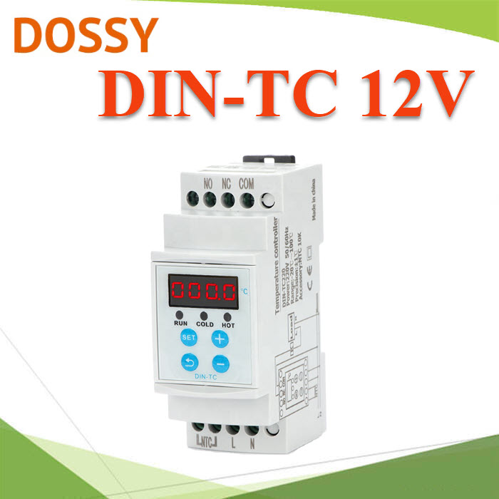 ตัวควบคุมอุณหภูมิ แบบดิจิตอล NO NC ในตัวเดียวกัน เปิดเปิด พัดลม แอลอีดี แบบ 12VDIN-TC 12V Digital temperature indicator controller fan thermostat Dinrial