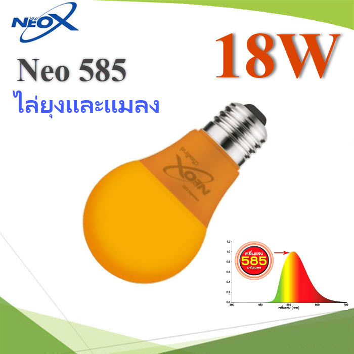 หลอดไฟ ไล่ยุงและแมลง คลื่นแสง 585 ขั้ว E27 AC 220V 18 วัตต์ ขนาด 80มม.18 Watt E27 LED Bulb Mosquito Repellent Neo585 AC 220V OD.80mm.