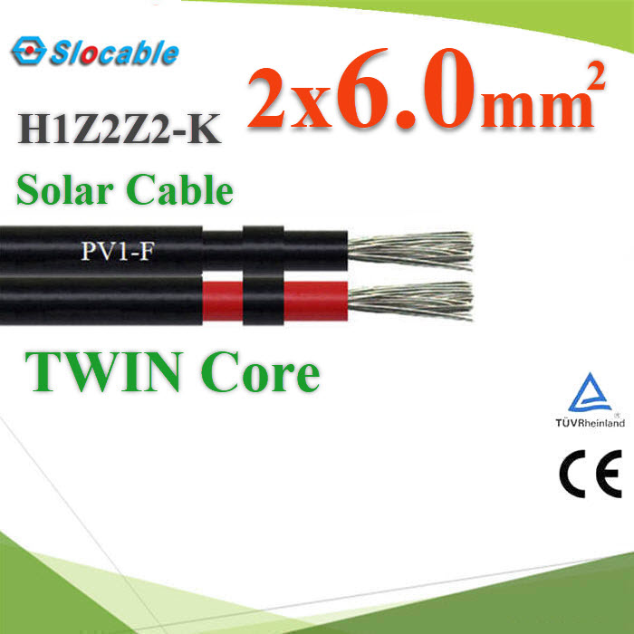 (ระบุจำนวน) สายไฟ PV H1Z2Z2-K 2x6.0 Sq.mm. DC Solar Cable โซลาร์เซลล์ เส้นคู่Photovoltaic Solar Cable H1Z2Z2-K DC PV1-F 2x6.0 Sq.mm. Twin Core
