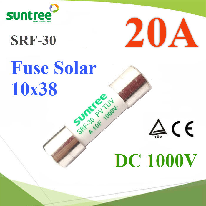 ฟิวส์ DC 20A สำหรับโซลาร์เซลล์ 1000V ขนาด 10x38 mm SUNTREESUNTREE 10x38 mm 1000V DC solar PV fuse link gPV 20A