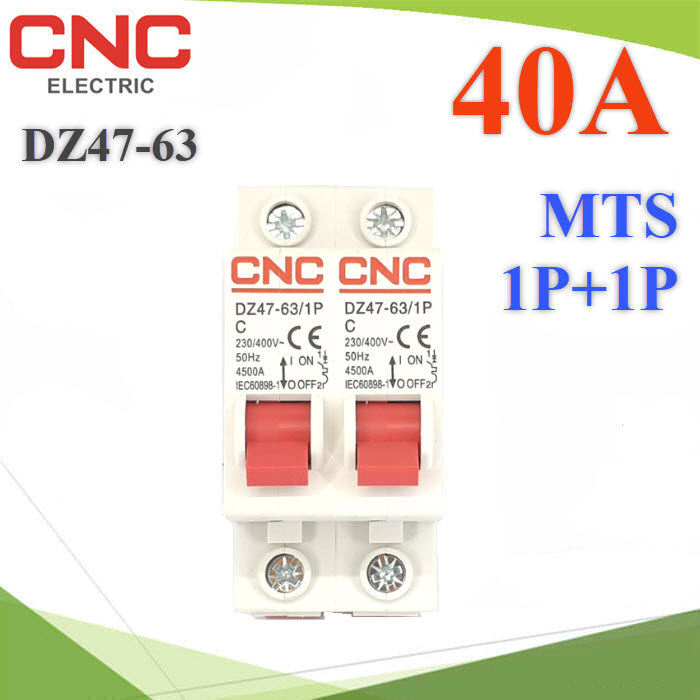 MTS เบรกเกอร์สลับไฟ 2 ทาง CNC ระบบไฟ AC MCB แบบ 1Pole ฝั่งซ้ายและฝั่งขวา 40A MTS 1P1P 40A AC Dual power switch Manual transfer switch Circuit breaker MCB