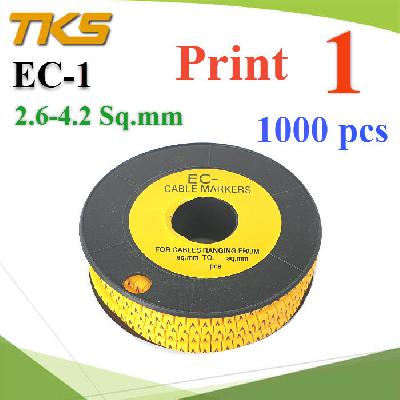 เคเบิ้ล มาร์คเกอร์ EC1 สีเหลือง สายไฟ 2.6-4.2 Sq.mm. 1000 ชิ้น (เลข 1 )Cable marker EC1 Cable 2.6-4.2 Sq.mm.  number 1 
