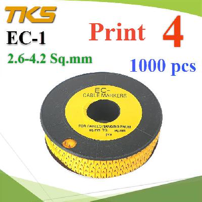 เคเบิ้ล มาร์คเกอร์ EC1 สีเหลือง สายไฟ 2.6-4.2 Sq.mm. 1000 ชิ้น (เลข 4 )Cable marker EC1 Cable 2.6-4.2 Sq.mm.  number 4