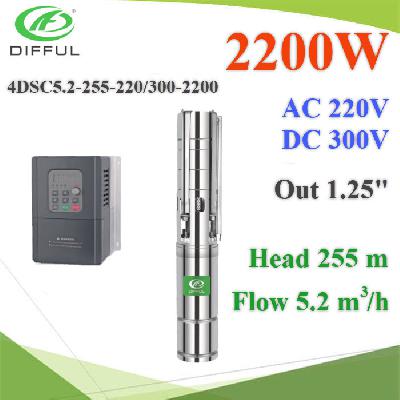 4DSC5.2-255-220/300-2200-AD Hybrid AC DC 2200W Solar Submersible Pump Brushless head 255m.