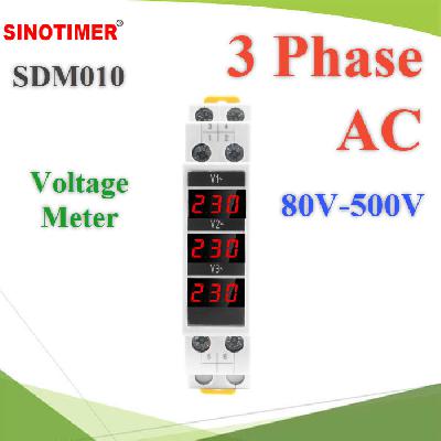 SDM010 3 Phase Modular Volt Voltage Meter Gauge AC 80-500V DIN Rail Mount Digital Display Voltmeter