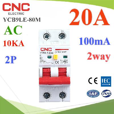 YCB9LE-80M RCBO 20A 2P AC 2way 100mA 10KA Residual Current Circuit with Overcurrent Protection