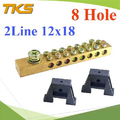 Busbar two line size 12x18mm. 8 hole with leg support