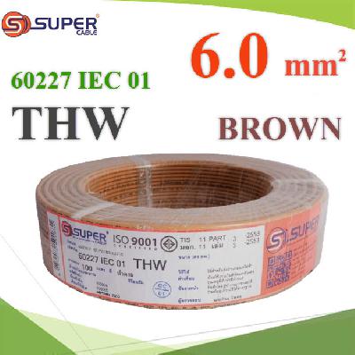 Cable 60227 IEC 01 THW Copper Conductor PVC Insulated 6 Sq.mm BROWN 100m.