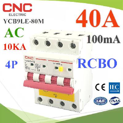 YCB9LE-80M RCBO 4P 10KA 100mA 40A AC Residual Current Circuit Breaker with Overcurrent Protection