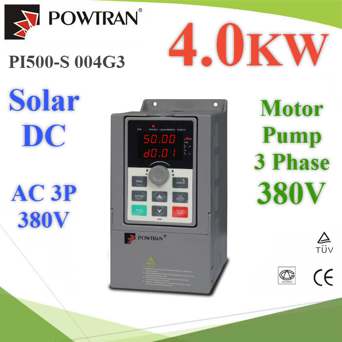 โซลาร์ อินเวอร์เตอร์ DC350-780V หรือ AC380V สำหรับมอเตอร์ 4KW 3Phase 380V Solar Pump Inverter DC350-780V AC380V Motor 4KW 3Phase 380V 