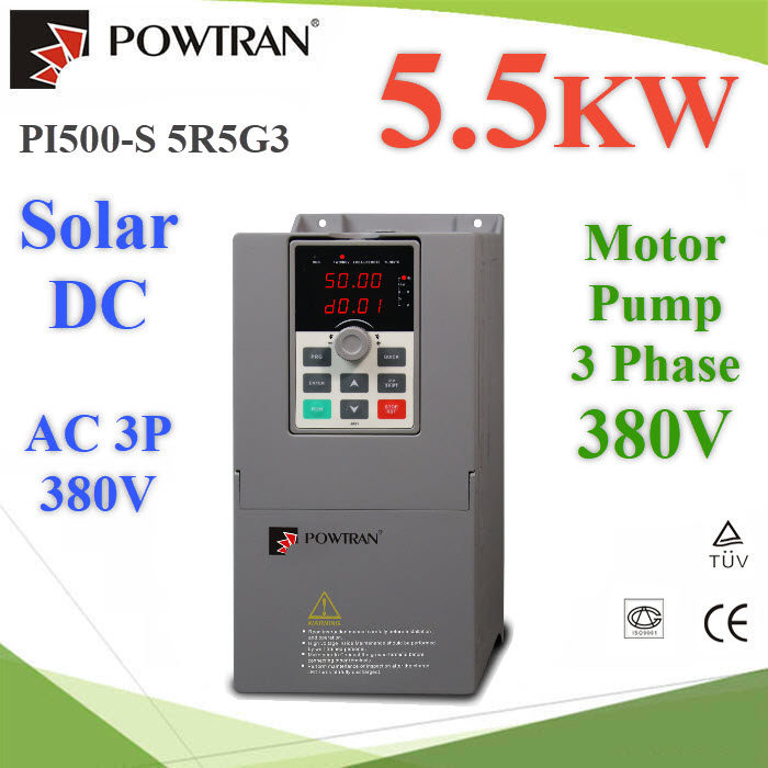โซลาร์ อินเวอร์เตอร์ DC350-780V หรือ AC380V สำหรับมอเตอร์ 5.5KW 3Phase 380V Solar Pump Inverter DC350-780V AC380V Motor 5.5KW 3Phase 380V 