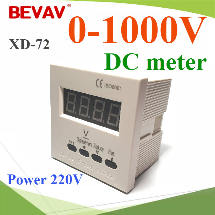 DC โวลท์มิเตอร์ วัดไฟช่วง 0V-1000V DC แบบหน้าแปลน ขนาด 72x72 mm. ไฟเลี้ยงวงจร 220VACXD-72 DCV Voltage meter Display 0-1000V  size 72x72mm  Power AC 220V