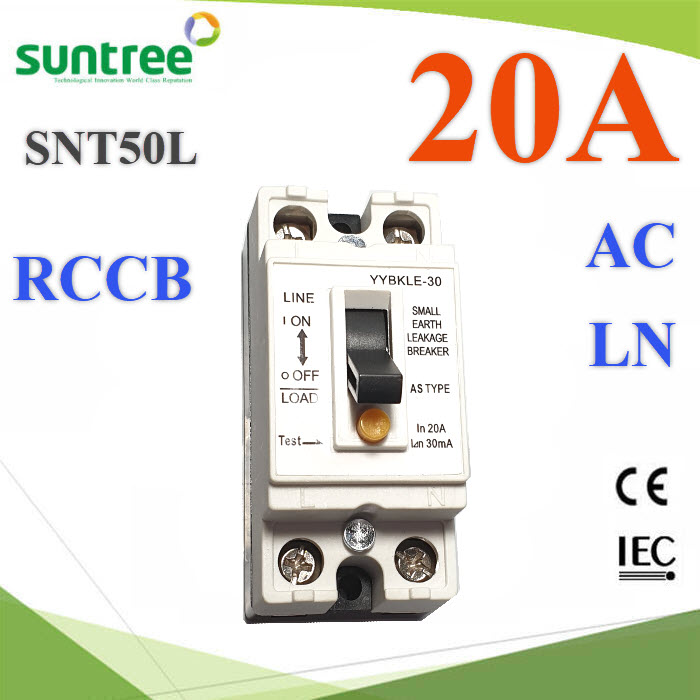 20A เบรกเกอร์กันดูด RCCB ป้องกันไฟรั่ว ไฟดูด Suntree SNT50LBreaker SNT50L 20A RCCB Small earth leakage breaker Residual current circuit breaker Suntree