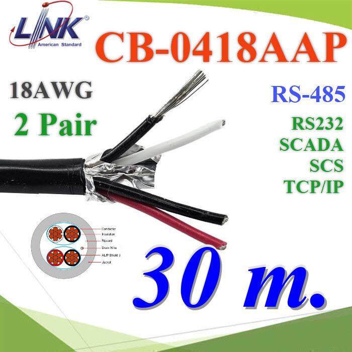 สายสัญญาณ RS485 30 เมตร CB-0418AAP 18AWG 2คู่ 4 เส้น ใช้ภายในและภายนอกCB-0418AAP 18AWG LINK BAS Building Automation System Twisted 2 Pair Shield Cable. RS-485 RS-232 30m.