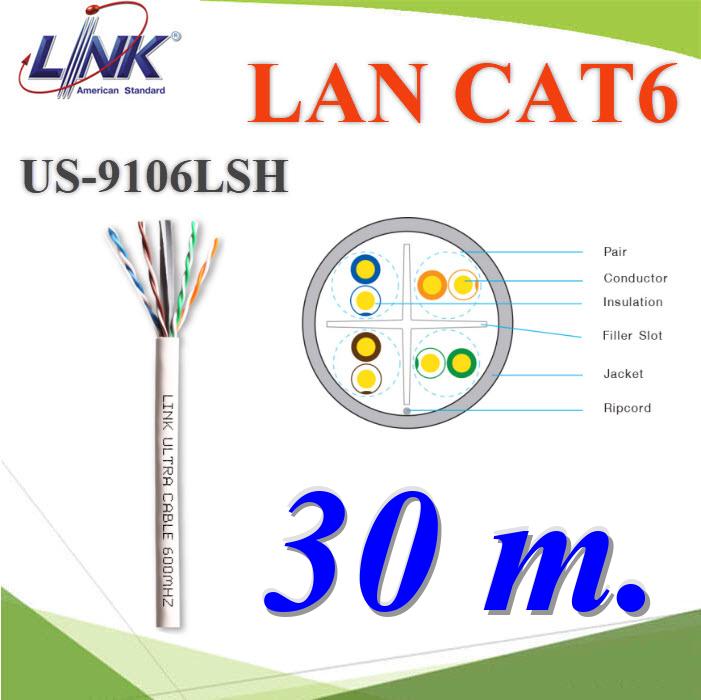 (30 เมตร) สายแลน CAT6 AT6 UTP US-9106LSZH-1 สีขาว ใช้ภายในLAN CABLE CAT6 UTP (250MHz) w Cross Filler  23AWG  CM US-9106LSZH-1 30m.