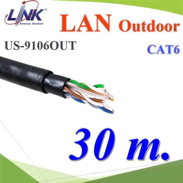(30 เมตร) สายแลน CAT6 UTP PE OUTDOOR US-9106OUT  สีดำ ใช้ภายนอกLAN CAT6 US-9106OUT UTP PE OUTDOOR Cross Filler 23AWG Color Black 30m