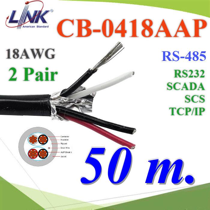 สายสัญญาณ RS485 50 เมตร CB-0418AAP 18AWG 2คู่ 4 เส้น ใช้ภายในและภายนอกCB-0418AAP 18AWG LINK BAS Building Automation System Twisted 2 Pair Shield Cable. RS-485 RS-232 50m.